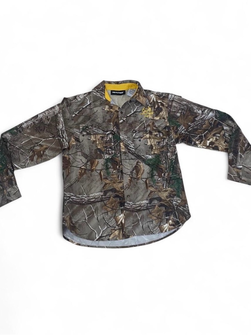 Realtree Men's Camo Button-Down Shirt in Brown and Green